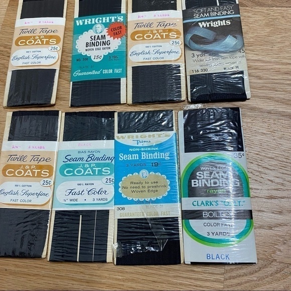 Vintage Twill Tape Coats Seam Binding Bundle Black Wright’s Rayon 1/2” Wide - Picture 4 of 6
